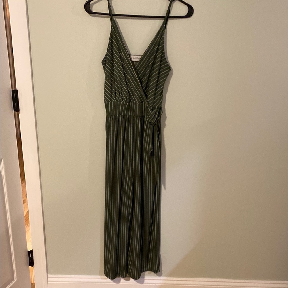 Olive Green Striped Maxi Dress